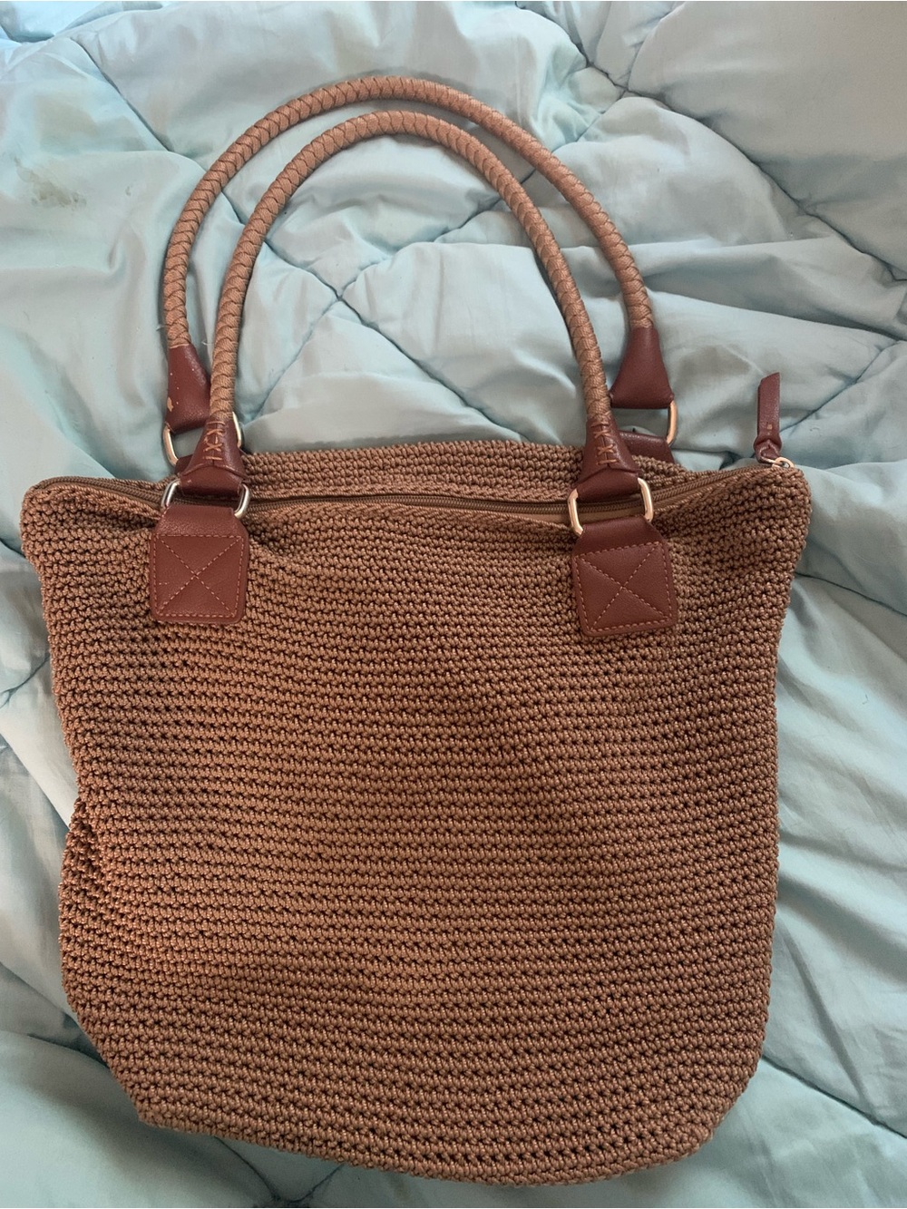 The Sak Braided-Handle Woven Tote in Taupe Brown